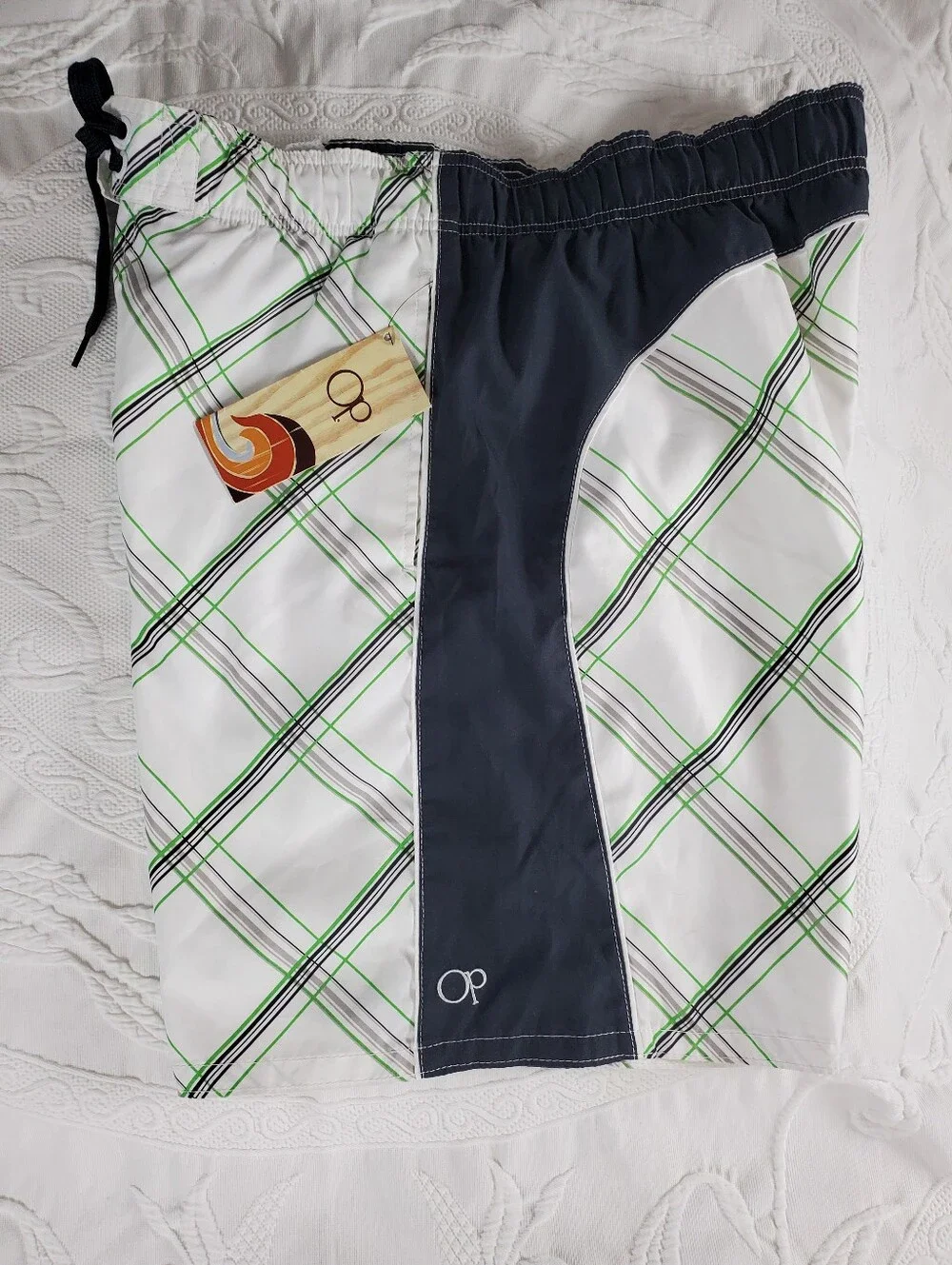 Op Plaid Splice Swim Shorts Size XL (40-42)